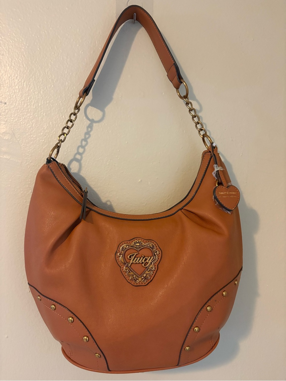 Juicy Couture Brown Leather Heart Logo Hobo Shoulder Bag